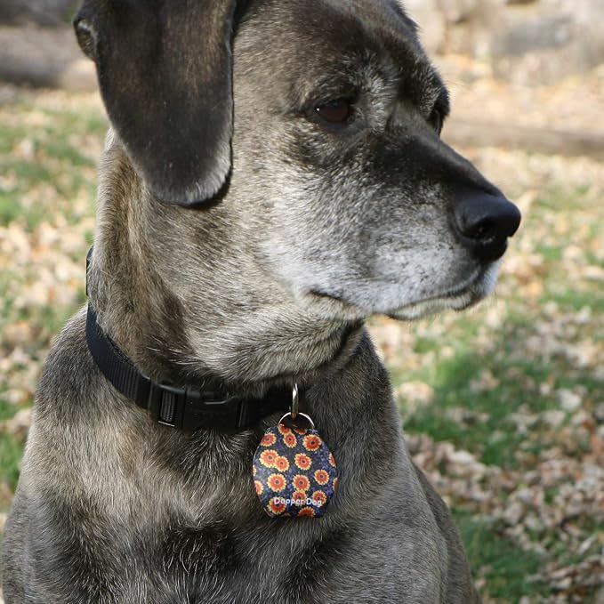 Dapper Dog - Dog Tag Silencer with Tag Ring (Orange Flowers)