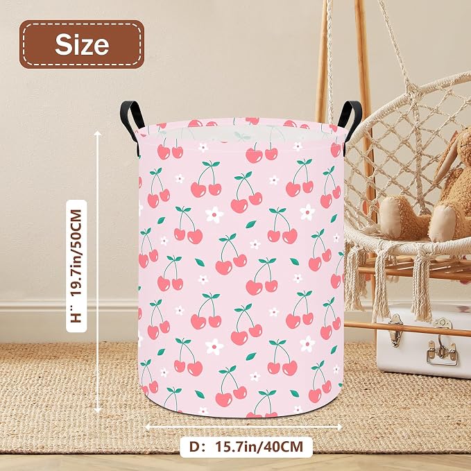 Cherry Fabric Storage Bin Nursery Organizer Basket | Organizer Bin Dirty Clothes Collapsible Waterproof for College Dorms, Boys and Girls Bedroom,Bathroom