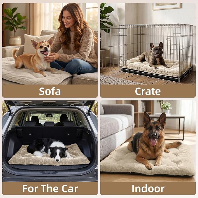 Dog Bed 30" for Metal Crate Pad, Washable Kennel Mat for Medium Dogs & Pets | Soft faux rabbit fur, non-slip,machine wash/dry, plush cushioning, for crates, floors & travel, multiple sizes for all breeds