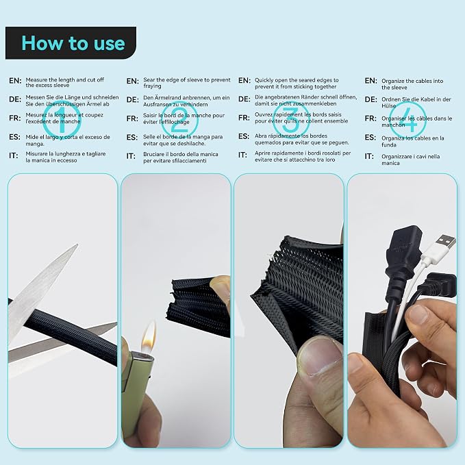 Cable Tidy Sleeve, 13mm(0.51") - 3m(9.84ft) Cable Management Tube for PC/TV, Self-Winding Wire Tidy Organiser for Home, Office(Black)