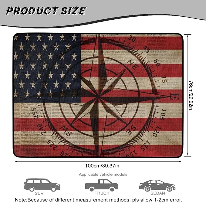 Howilath American Flag Stylish Car Trunk Mat Universal Cargo Liner Non-Slip & Dustproof Vintage Compass Rear Trunk Protection for Daily & Outdoor Use