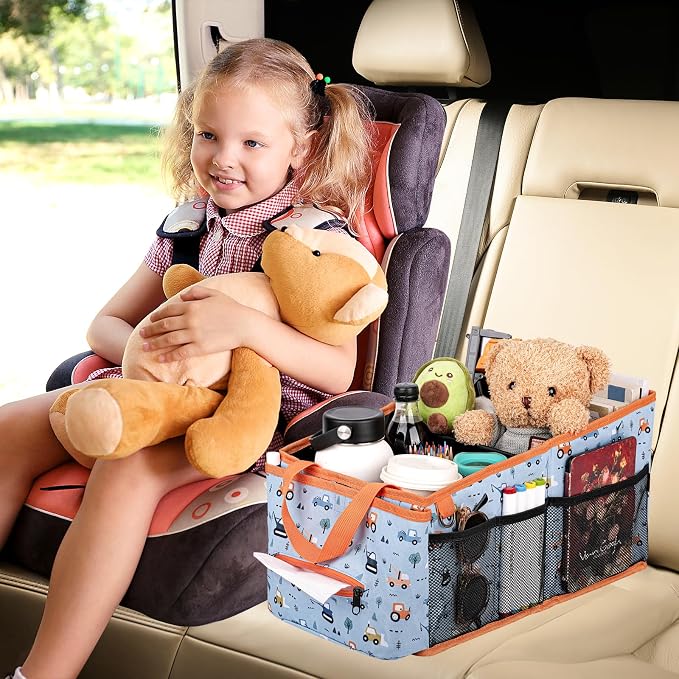 HEYSKAY Backseat Car Organizer Car Caddy Passenger Seat Organizer for Kids | Collapsible Small Car Storage, Console Front Seat Car Organizer for Truck, SUV and Minivan, Adjustable Compartment Space