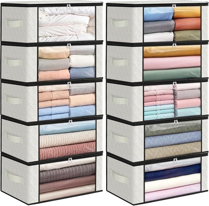 35L Closet Organizers, Foldable Under Bed Storage Containers | Storage Bags with Zippers,Window and Handles for Organizing Bedroom, Closet, Clothing,Organization with Handle