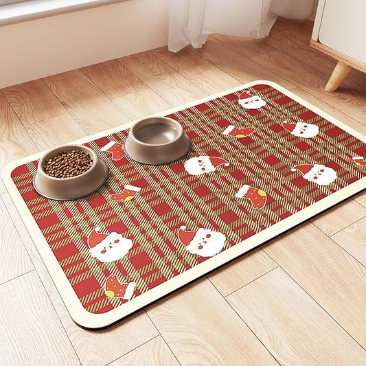 Pet Feeding Mat-Absorbent Pet Placemat for Food and Water Bowl, with Waterproof Rubber Backing, Quick Dry Water Dispenser Mat for Dog and Cat (20"x12", Red)