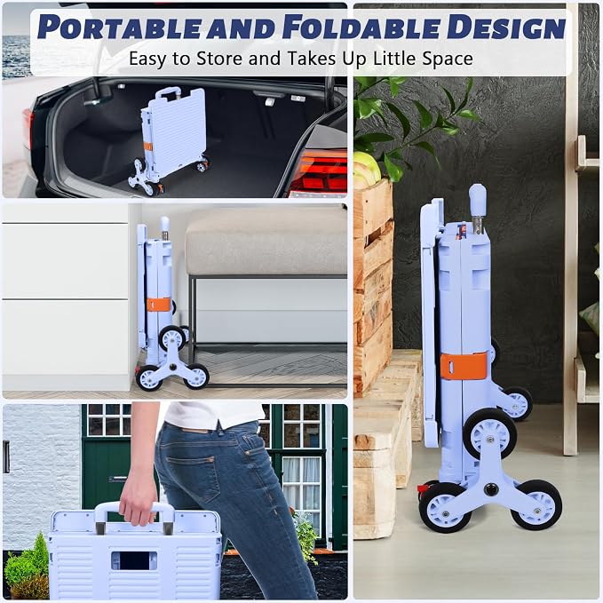Foldable Utility Cart Collapsible Portable Crate Rolling Carts with Stair Climbing Wheels Tote Basket with Magnetic Lid Telescopic Cover Wear-Resistant 360°Rotate Wheel Noiseless for Shopping Office