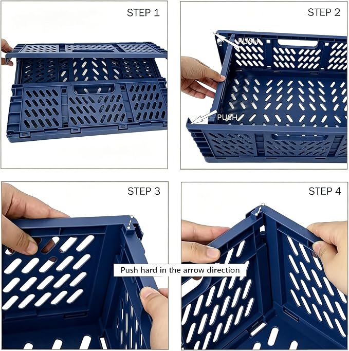 Tobeso-Nuoze 2 Pack Pastel Plastic Storage Baskets-20L Space-Saving Bins | Plastic Collapsible Storage Crates Foldable Plastic Crates for Storage Collapsible Crates for Organizing (Dark Blue)
