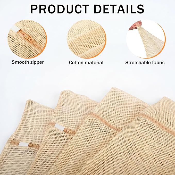 SATINIOR 2 Pack Extra Large 100% Cotton Mesh Laundry Bags 43 x 35 Inch Jumbo Cotton Mesh Large Delicate Bags with Sturdy Zippers Washing Machine Bag for Coats, Blankets, Bedding, Toys, Pet Items