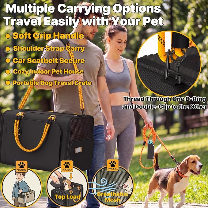 PAWZIDEA Expandable Large Pet Carrier, Soft-Sided 2–4 Cats Carrier Up 55lbs | 24"×16"×16" Collapsible Small to Medium Dog Carrier Travle Bag, Portable Dog Crate for Car Travel, Breathable, Storage Pocket