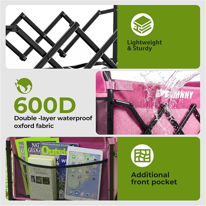 Pink Small Collapsible Wagon Cart, Lightweight Folding Utility Cart with Wheels, 220lbs Capacity Portable Grocery Cart for Sporting Events, Garden, Shopping (Pink)