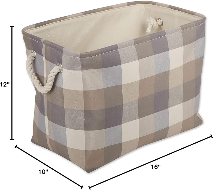 DII Buffalo Check Storage Bin, Medium Rectangle, 16x10x12, Tri Color Stone