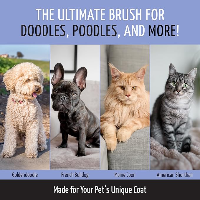Tauro Pro Line Deshedding Slicker Brush for Dogs & Cats, Soft Pins for Gentle Dematting & Detangling, Grooming Tool for Short Coats, Ideal for French Bulldogs , Non-Slip Grip, Purple, Large Size (L)