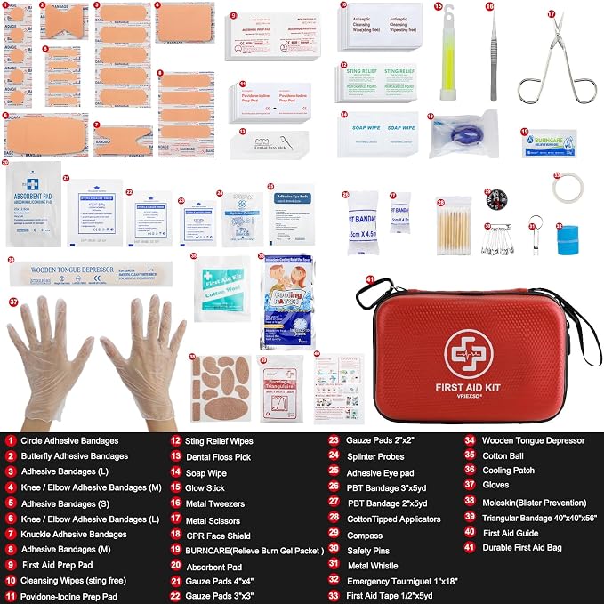 VRIEXSD Premium 320-Piece First Aid Kit, Waterproof EVA Hard Shell Case,Red | Compact Design Emergency Medical Kits with Comprehensive Supplies For Home, Camping, Car, Hiking, Travel, Businesses, Outdoor