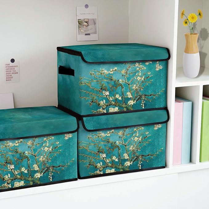 Stackable Storage Bins with Lids,Closet Organizers Fabric Box for Home and Office,Blanket Clothes Organizers,Under Bed Storage Containers 3 Pack