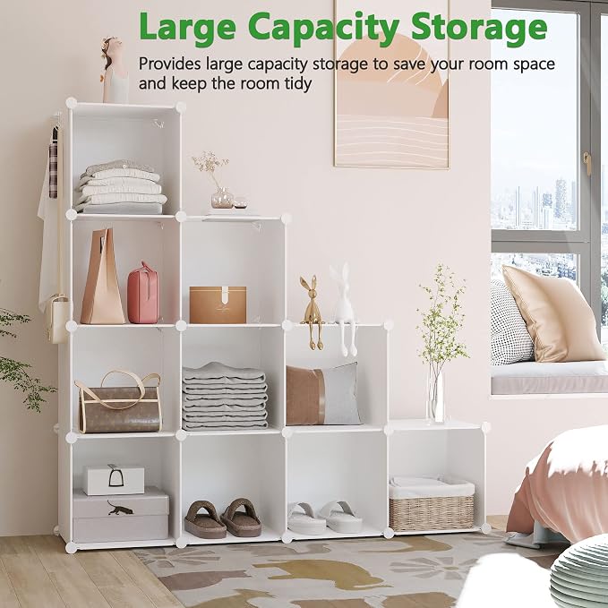 C&AHOME Cube Storage Organizer, 12-Cube Shelf Units, Closet Cabinet Milky | DIY Plastic Modular Bookshelf, Stackable Clothes Organizer Shelving Ideal for Home, Bedroom, 36.6" L x 12.4" W x 48.4" H