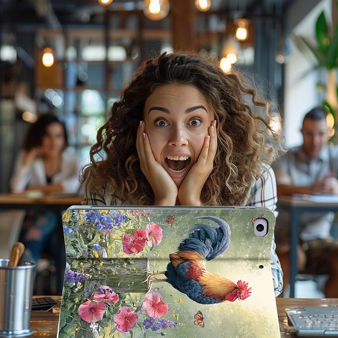 for Microsoft Surface Pro 8-13" 2021 Tablet Case,Auto Wake/Sleep,Adjustable Stand Protective Cover - Rooster Flower Butterfly