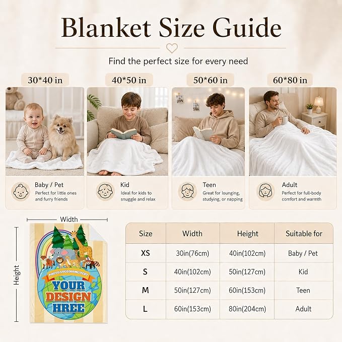 Custom Kid Flannel Blanket, Personalized Throw with Photo Logo Gift for Kid | Custom Name Blanket with Images Text, Lightweight Flannel, Cozy Kids Throw