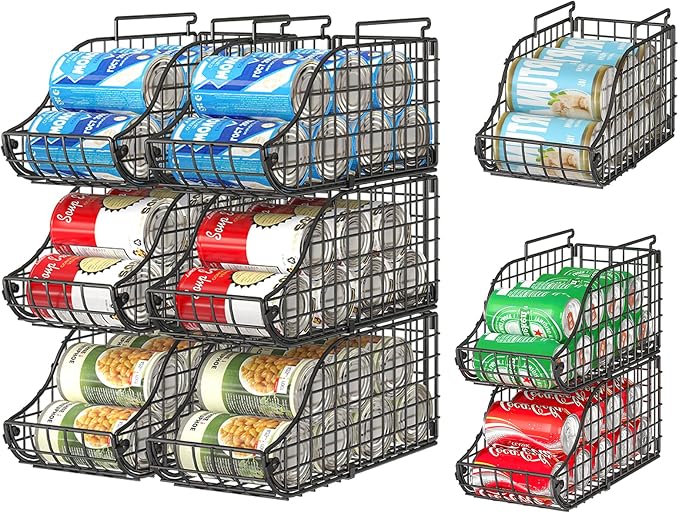 Sonyabecca 6 Pack Stackable Can Organizer for Pantry Cabinet Food Storage | Soda Can Organizer Storage Rack, Can Food Storage Dispenser for Pantry and Cabinet Shelves with Stackable Design