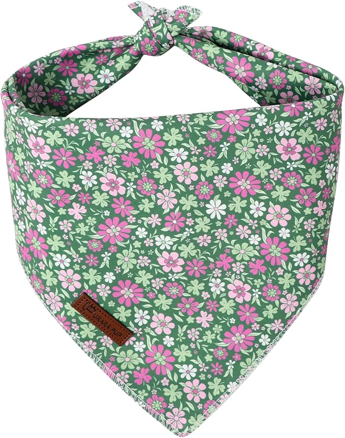 St. Patrick's Dog Bandana, UP URARA PUP Shamrock Triangle Bid Scarf for Medium Large Dogs, Cotton Kerchief for Girl Boy Puppies, Cute Spring Green Bandana,S