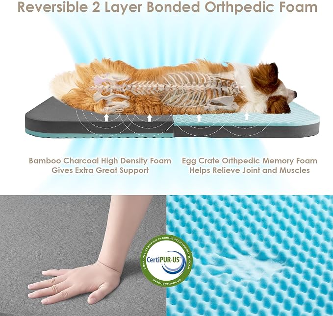 EHEYCIGA Foldable XXL Dog Bed for Large Sized Dog - 54x38x7.5, Faded Brown | Faux Fur Fluffy Pet Couch Bed, Orthopedic Calming Memory Foam Big Pet Bed, Washable Pet Sofa Bed with Non-Slip Bottom