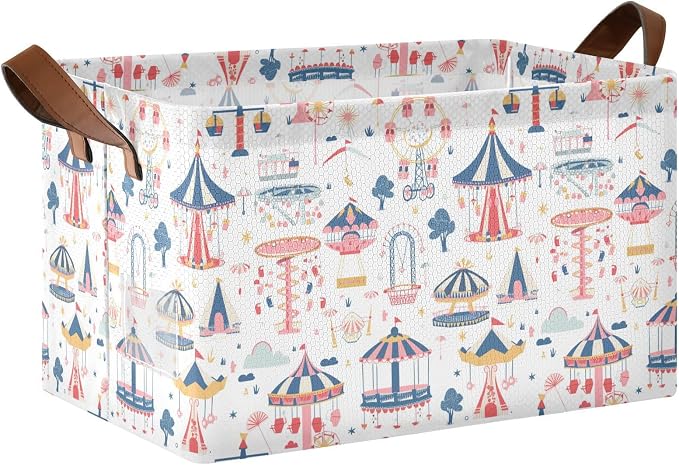Dreamland Amusement Park Baby Storage Basket with Labels&Handles Rectangular Waterproof Nursery Storage Bins Collapsible Shelf Organizer Baskets for Kids Books Cloth Gift Toys Laundry