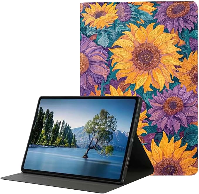 for Samsung Galaxy Tab S9 Plus/S9 FE Plus 5G 12.4 Inch 2023 Tablet Case,Premium Leather Folio Stand Auto Wake/Sleep,Multiple Viewing Stand,Blooming Sunflower