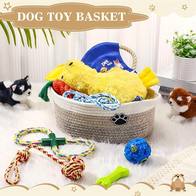 Zopeal Dog Toy Gift Basket Set for Puppy Birthday, Khaki