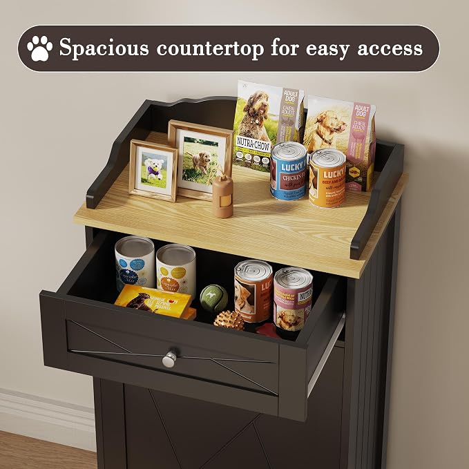 kepptory Dog Feeding Station with Storage Drawer, Pet Organizers and Storage Adjustable Shelf, Dog Feeder Station, Pet Storage Cabinet for Cats and Dogs