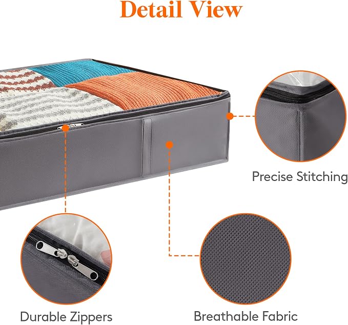 Lifewit Under Bed Storage Containers 4 Pack, Large Capacity Blanket Storage Bags with Reinforced Handle, Organization and Storage for Clothes, Sheets, Towels, Bedroom, Closet, College Dorm, Grey