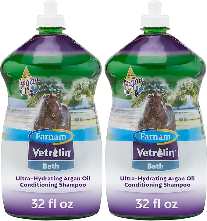 Farnam Vetrolin Bath Ultra-Hydrating Shampoo for Horses and Dogs 32 Ounces,Green (Pack of 2)