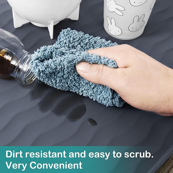URMONA Waterproof Silicone Under Sink Mat 34'' x 22'' Shelf Liner for Kitchen and Bathroom, Cabinet and Counter Protector, Storage and Organizers, Litter Mat, Pet Cat Puppy Essentials(Cream)