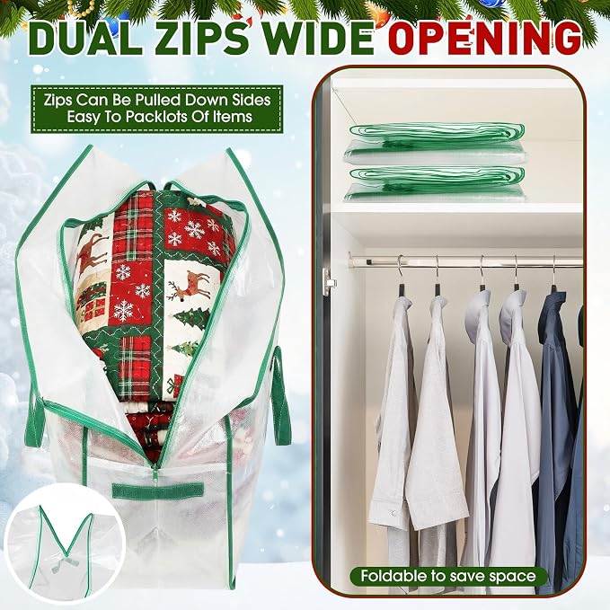 4 Pack Extra Large Moving Bags, 126 Gal Heavy Duty Storage, Green | Clear Waterproof Storage Bags with Reinforced Handles Zipper, For Clothes Bedding Seasonal Decorations Holiday Organizer