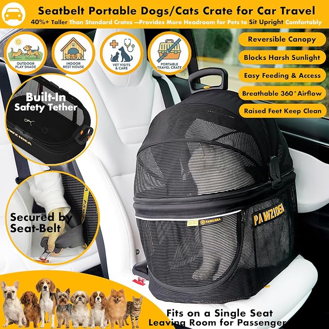 PAWZIDEA Double Pet Stroller with 2 Detachable Carrier for Multiple Pets | Portable Travel Crate & Car Seat Combo & TSA-Approved Expandable Carrier, Foldable Jogger Stroller for 2–4 Cats or Small Dogs