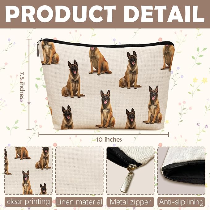 Belgian Malinois Dog Makeup Bag, Belgian Malinois Lovers Gifts Cosmetic Bag for Women, Dog Mom Lovers Owner Gifts for Women Christmas, Pet Lover Gift Zipper Travel Makeup Pouch for Purse