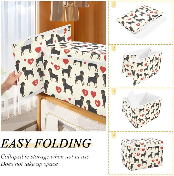 Dog Heart Paw Storage Bins with Lids Closet Bedroom 40L Fabric Bin | Decorative Storage Boxes, Foldable & Stackable, Dust-Proof Flip Top, Reinforced Handles, For Home & Dorm, Clothes & Toy Box