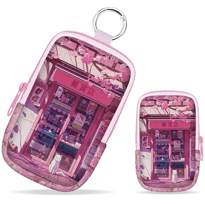 Hand Sanitizer Holder, Kawaii Anime Cat Spray Case Zippered Pouch | Keychain, Travel Size, Cute Fashion Accessory with Snap Hook, for Glow Mist and Power Mist 1FL OZ, Mini Small Pocket Clip on
