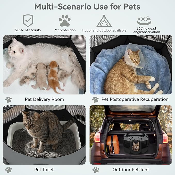 Siedihit Dark Grey Dog Cat Playpen, Puppy Pet Playpen, Small Dogs Tent | Crates Cage Indoor/Outdoor, Portable Pop Up Dog Kennel Playpen with Carrying Case for Dogs/Cats/Rabbits