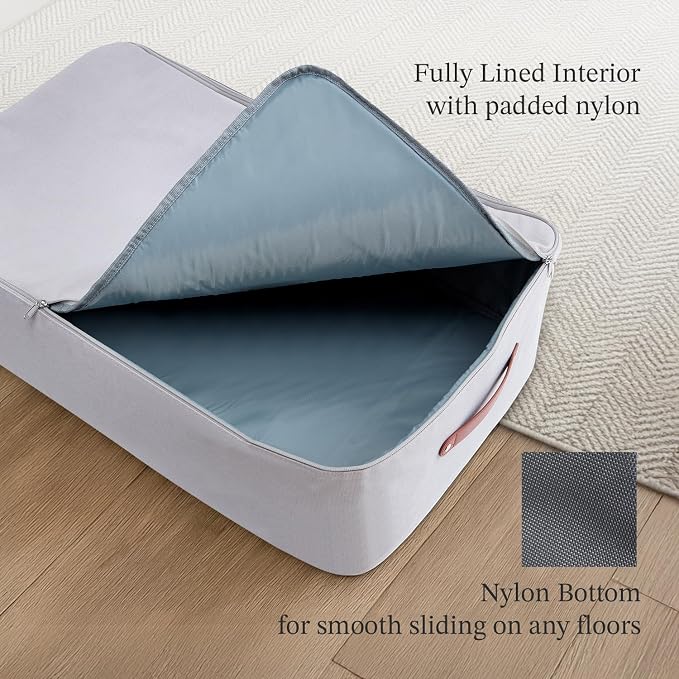 Under Bed Storage Container – Foldable Underbed Storage Bin for Clothes & Bedding, Premium Canvas Storage Box with Lid, Low Profile 8″ Organizer with Handles