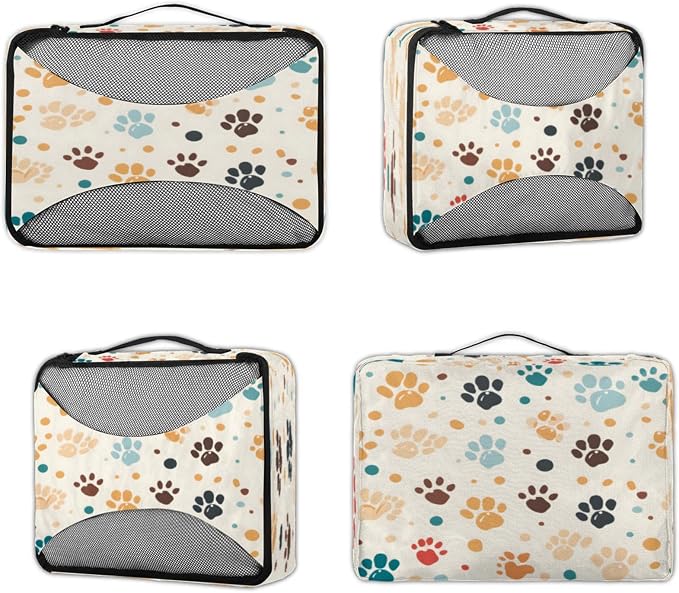 4 Set Packing Cubes for Travel, Cat Paw Print Packing Cubes for Women, Travel Luggage Packing Organizers, Packing Cube Set, Dog Pet Paw Print