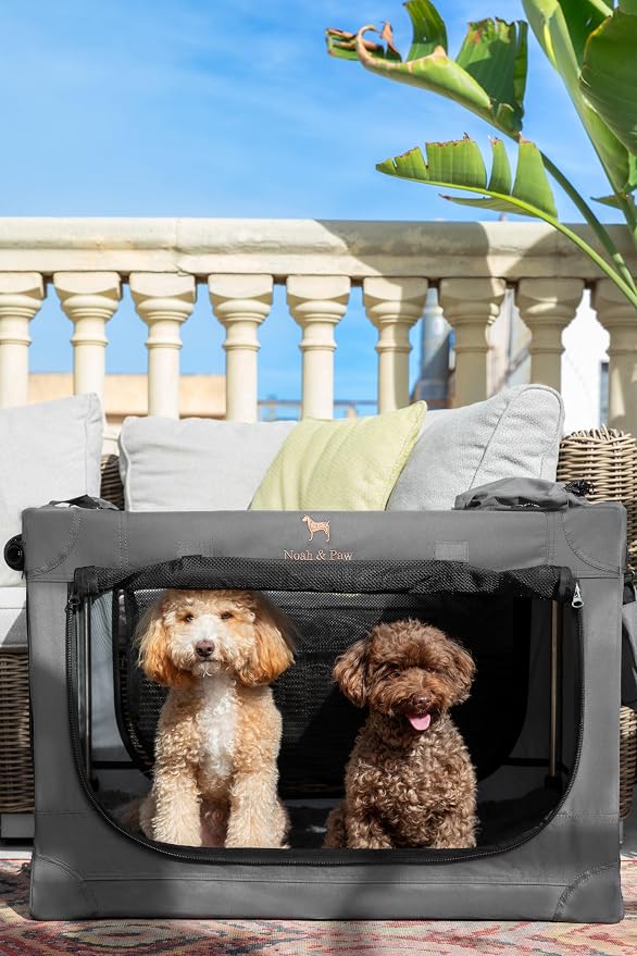 Noah & Paw Collapsible Dog Crate 30 Inches, Large Dog Crate for Large Medium Breeds, Travel Kennel for Car, Including Pet Mat for Pet Cage, 2 Storage Pockets, Handbag, 10mm Locking Zipper 30*21*21