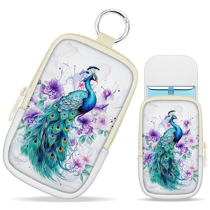 Hand Sanitizer Holder, Peacock Spray Case Zippered Pouch | Keychain, Travel Size, Cute Fashion Accessory with Snap Hook, for Glow Mist and Power Mist 1FL OZ, Mini Small Pocket Clip on