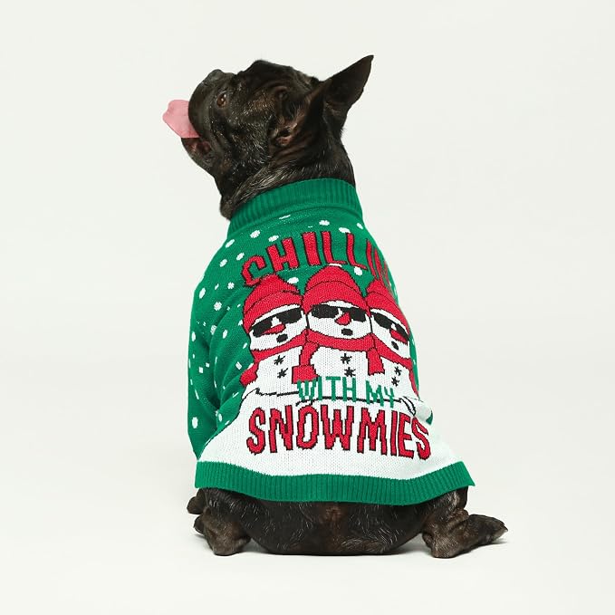 Fitwarm Chillin with My Snowmies Dog Ugly Christmas Sweater, Winter Dog Clothes for Small Dogs Girl Boy, Pet Holiday Sweatshirt, Xmas Snowman Outfit, Green, Red, White, XS