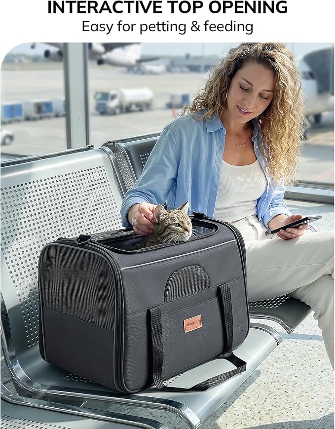 Morpilot Airline Approved Cat Carrier for Pets up to 15lbs,16.5" x11" x11" | Soft-Sided Pet Travel Carrier with 4-Sided Mesh Ventilation for Cats & Puppies (Dark Gray)