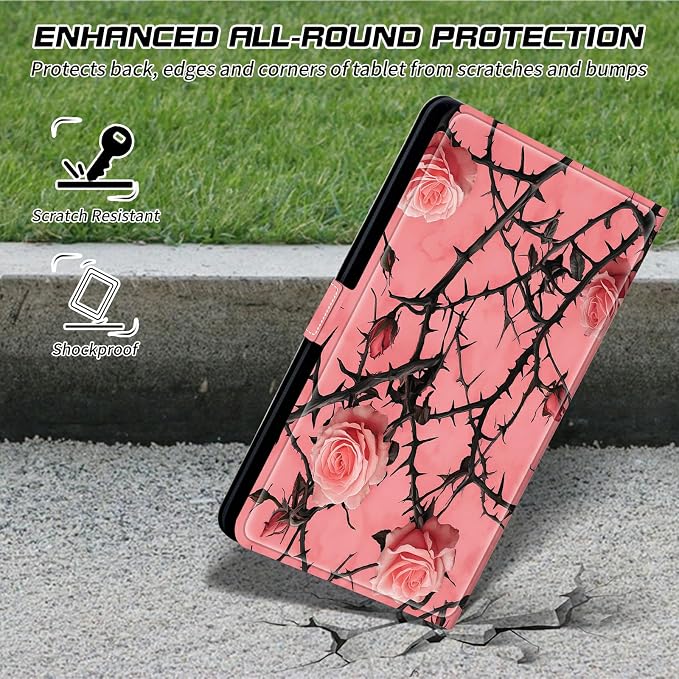 Universal Case for T-Mobile Revvl Tab 2 10.1" Model:9185W 2025/Revvl Tab 5G 10.36" 2023, 360 Degree Rotating Kickstand Protective Stand Leather Shell Cover for 9"-10.5", Pink Flower Tree