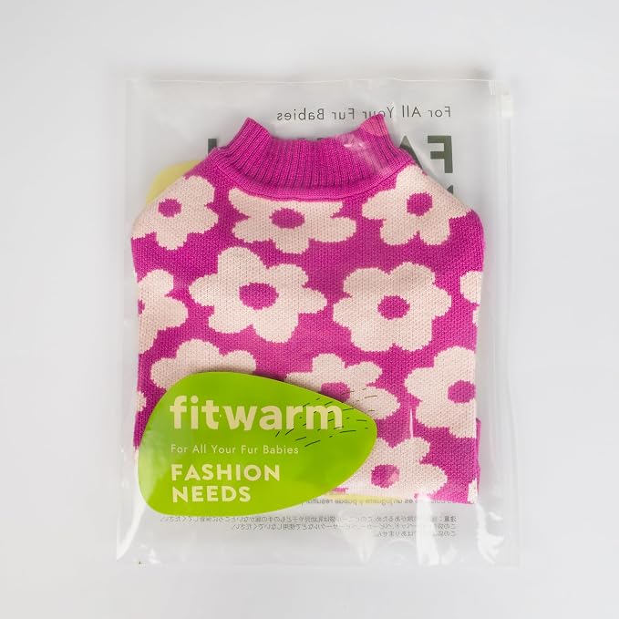 Fitwarm Floral Dog Sweater, Thermal Dog Sweatshirt, Dog Winter Clothes for Small Dogs Girl, Doggy Pullover Jumper, Pet Outfit, Hot Pink, White, XL