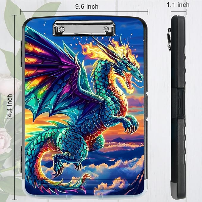 Blue Cloud Dragon A4 Clipboard with Storage Pen Holder, Clipboards Organizer Nursing Clipboard Foldable File Folder Plastic Clipboard Folio Clip Board for Office Students Classroom Doctor