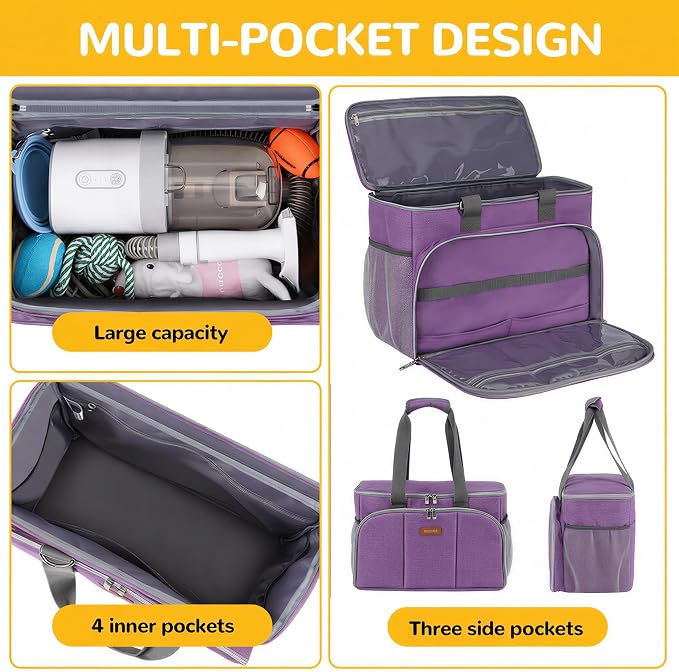 Dog Cat Grooming Bag for Vacuum,Scissors,Dog Grooming Kit Supplies | Portable Pet Grooming Supplies Organizer Tote Bag for Dogs Cats Grooming Kit Trimmer Tool Accessories Purple(Bag Only)