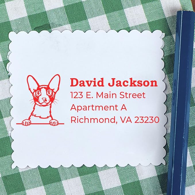 Cornish Rex Address Stamp, Cat Return Address Stamper, Duo Hand Stamp for Cornish Rex Cat Owners, Custom Mail Mark for Crafters