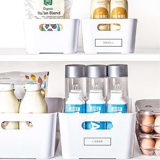 BINO | Plastic Storage Bins, Large - 4 Pack, White | THE SOHO COLLECTION | Pantry Organizers and Storage Containers Fridge Organizer Bins Kitchen Cabinet Organizer Medicine Cabinet Bin