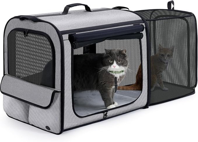 Dog Car Carrier Light Weight,Expandable,Foldable Dog Carrier, Gray | Easy to Assemble, Portable and Breathable Pet Carrier, Suitable for Indoor and Outdoor Use, Dog Travel Crate with Curtain