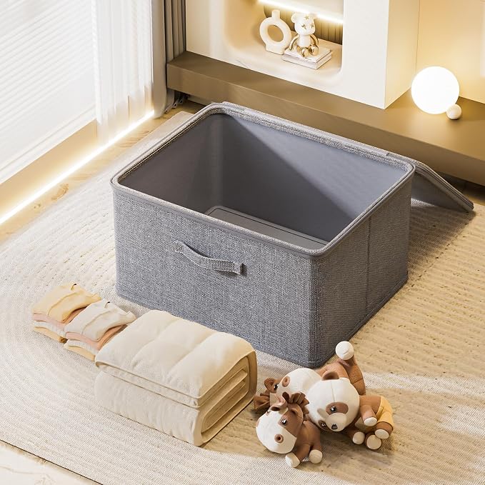 Collapsible Storage Bins for Home Organization,Grey storage Bins Waterproof Fabric Foldable Organizer Boxes [3 Pack], 19.29in x 14.57in x 12.2in (49CM x 37CM x 31CM)